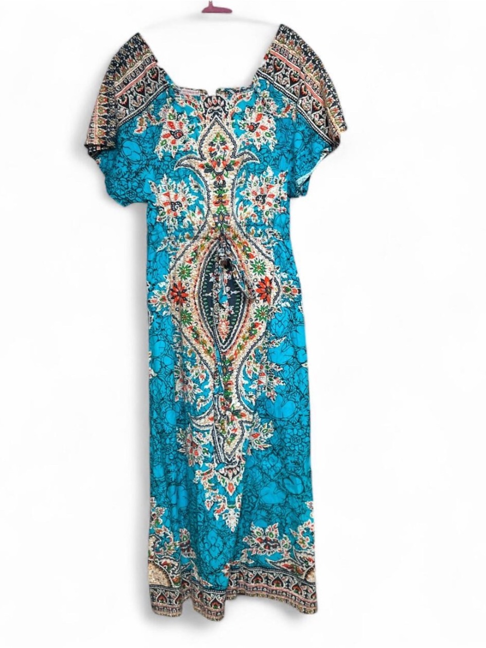 Boho Turquoise Floral-Print Maxi Dress